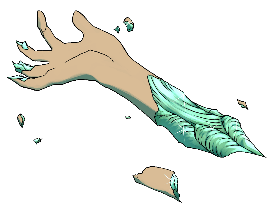 A detached hand with crystalline bits inside.